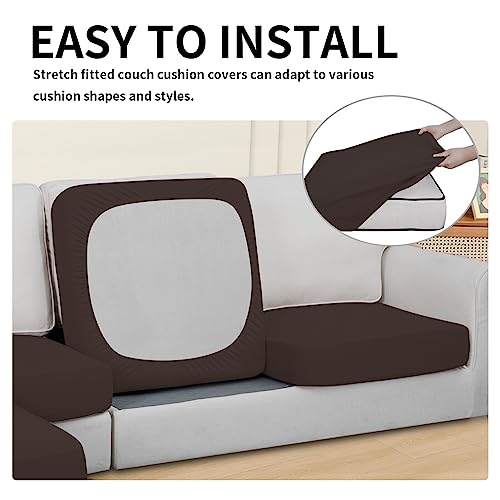 Easy-Going 100% Waterproof 3 Pieces Couch Cushion Covers for Sectional Sofa Left/Right L Shape Chaise Lounge Sofa Seat slipcover Anti-Slip Sofa Cover (2 Seater + 1 Chaise, Chocolate - color: Chocolate, size: 2 Seater + 1 Chaise