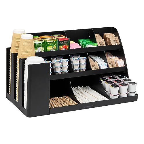 Mind Reader Cup and Condiment Station, Countertop Organizer, Coffee Bar, Kitchen, Stirrers, Black - color: Black