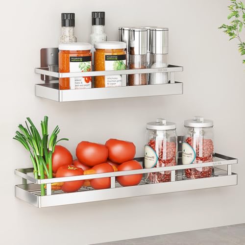 2PCS Kitchen Spice Rack, SUS304 Stainless steel Wall Mount Storage Rack, Seasoning Container, 11.8Inch Spice Organizer, Kitchen Seasoning Hanging Rack, Bathroom Shelf for Storing Toiletries - size: 11.8Inch 2PC