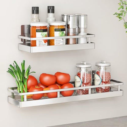 2PCS Kitchen Spice Rack, SUS304 Stainless steel Wall Mount Storage Rack, Seasoning Container, 11.8Inch Spice Organizer, Kitchen Seasoning Hanging Rack, Bathroom Shelf for Storing Toiletries - size: 11.8Inch 2PC