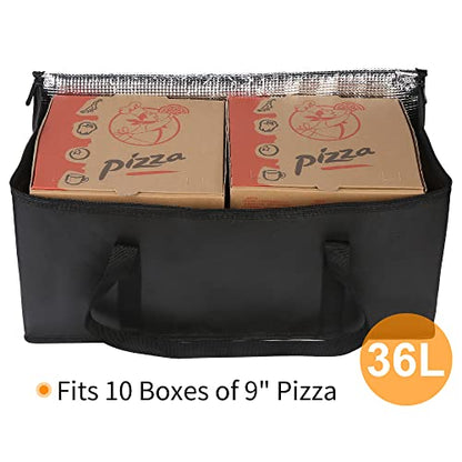 Bodaon Insulated Food Delivery Bag, 22" x 10" x 10" Insulated Pizza Delivery Bags for Hot/Cold Food, Black, 1-Pack - color: Black, size: 22" x 10“ x 10"