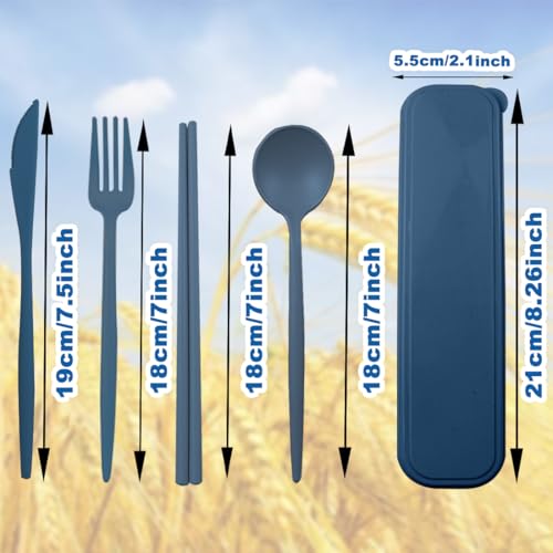 ELANE 4 Sets Reusable Travel Utensils Set with Case,Camping Cutlery Set Reusable Cutlery Set with Case,Utensil Sets for Lunch Picnic Daily Use Outdoor (darkblue) - color: darkblue