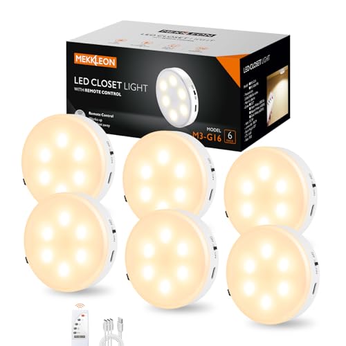 Puck Lights with Remote Control,1000mAh rechargeable under cabinet lighting,LED Closet Lights,3Pack Tap Light,Cordless Stick On Lights for Under Cabinet,Hallway, Stairway,Closet (Warm White-6PCS) - color: Warm White, size: 6PCS