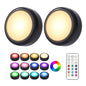 Cadrim Puck Lights, 2 Pack 13 Colors Changeable LED Puck lightings Battery Powered Dimmable Under Cabinet Lights, Battery Powered Under Counter Lights with 1 Wireless Remote Controls, Black - color: Black, size: 2packs