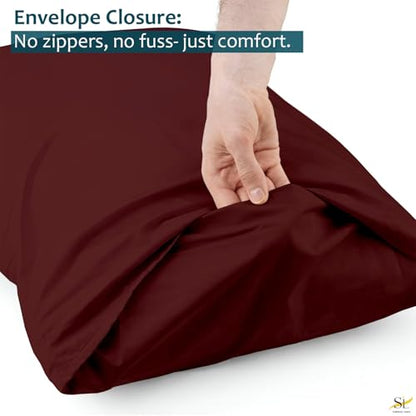 Pillow Cases - Set of 2, Burgundy Solid Standard/Queen (20" X 30") - Pillow Covers Made of 100% Cotton - 300 Thread Count Super Soft and Breathable Sateen Weave Pillowcases. - color: Burgundy Solid, size: Standard/Queen (20"X30")