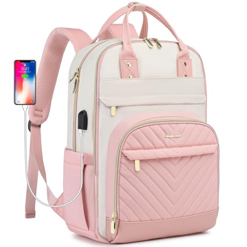 bagswan Laptop Backpack for Women Work - 15.6 Inch Travel Backpack Fashion Work Business Backpacks Purse Warterproof College Teacher Nurse Computer Daypack Beige Pink - color: 5-beige Pink, size: 15.6 Inch