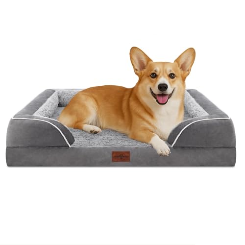 Comfort Expression Waterproof Orthopedic Dog Beds for Large Sized Dog | Supportive Egg Crate Foam Large Pet Bed with Removable Bolster, Dog Couch with Washable Cover & Non-Slip Bottom, 35x22 Inch - color: Grey, size: 35.0"L x 22.0"W x 7.0"Th