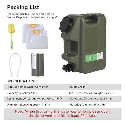 5 Gallon Water Jug, Bpa Free Portable Large Water Jug, Emergency Water Storage Containers for Outdoor Hiking Camping