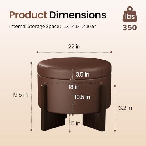 Faux Leather Round Ottoman, 22 Inch Storage Ottoman,PU Leather Ottoman,Multi-Functional Footrest for Living Room & Bedroom,Apartments (Dark Brown, Round) - color: Dark Brown