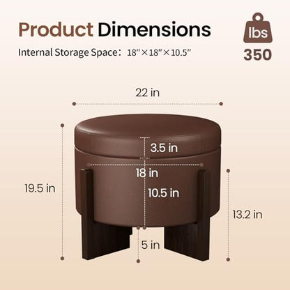 Faux Leather Round Ottoman, 22 Inch Storage Ottoman,PU Leather Ottoman,Multi-Functional Footrest for Living Room & Bedroom,Apartments (Dark Brown, Round) - color: Dark Brown