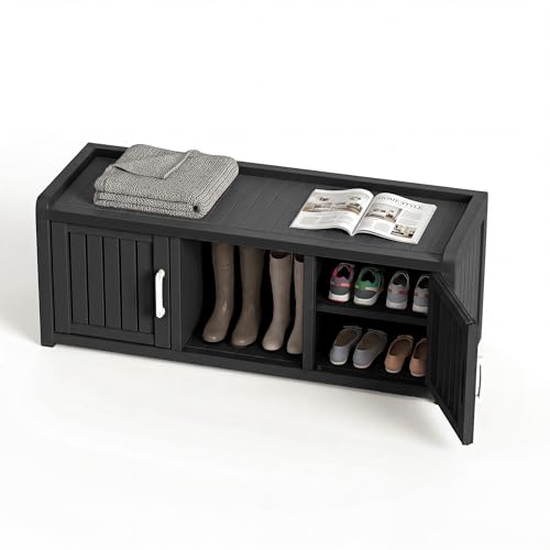 Shoe Cabinet for Entryway - Outdoor Waterproof UV-Resistant Shoe Storage Cabinet, Adjustable Shelves for Entryway, Bedroom, Hallway, Living Room(Black) - color: Black, size: 2 Doors