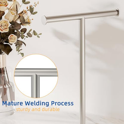 RUACQ Hand Towel Stand, 16" T-Shape Hand Towel Holder Stand for Bathroom, Kitchen and Countertop Towel Holder 304 Stainless Steel Hand Towel Rack with Weighted Base (Brushed Nickel) - color: Brushed Nickel, size: Tall - 16''