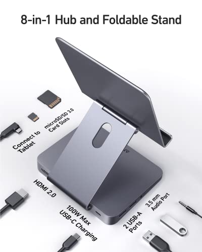 Anker USB C Hub for iPad, 551 USBC Hub (8-in-1), with Foldable Tablet Stand, 4K HDMI, 2 USB-A Data Ports, for iPad Pro 5th Gen/Air 5th Gen/Mini 6th and Later (Silver) (Pack of 2) - size: 5.6 × 5.5 × 1.1 inches (Pack of 2)