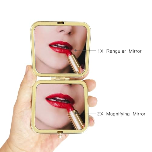 Magnifying Compact Peacock Cosmetic Mirror 2.8 Inch Square Handheld Travel Pocket Makeup Mirror Gold - color: Golden 4