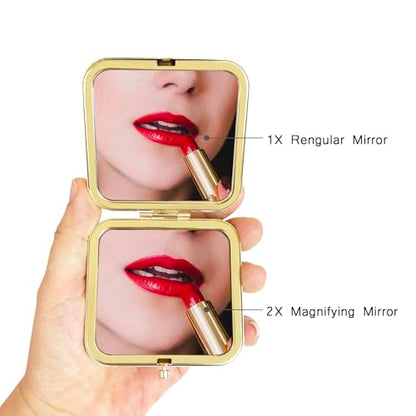 Magnifying Compact Peacock Cosmetic Mirror 2.8 Inch Square Handheld Travel Pocket Makeup Mirror Gold - color: Golden 4