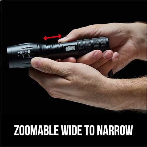 GORILLA GRIP Powerful LED Tactical Flashlight, 750 FT High Lumens 5 Adjustable Modes, Water Resistant, Ultra Bright Zoom Flashlights, Small Mini Flash Light, Camping, Night Dog Walking, Black - color: Black