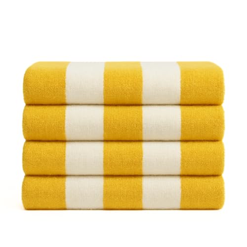 Salt Earth Cotton Beach Towel (Pack of 4, 30"x60") - Oversized Beach Cabana Striped Towels - Quick Dry & Absorbent Towels for Bathroom, Travel, Pool, Spa, Bath, Vacation, Home, Swim (Lemon Yellow) - color: Lemon Yellow, size: Pack of 4
