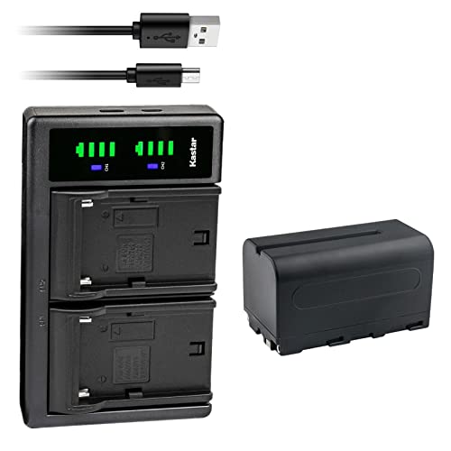 Kastar 1-Pack NP-F750 / NP-F770 Battery and LTD2 USB Charger Compatible with Lilliput A7S 7", A7S-B 7" Field LED Monitor, H7 7", H7S 7", Q7 Full HD Monitor, A11 10.1", A12 12.5" IPS 4K HDMI Monitor - size: 1 Charger + 1 Battery