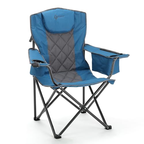 ARROWHEAD OUTDOOR Deluxe Folding Camp Chair – 550lb Capacity Heavy-Duty Quad Chair with Integrated Cooler, Headrest, and Dual Cup Holders. - color: Denim