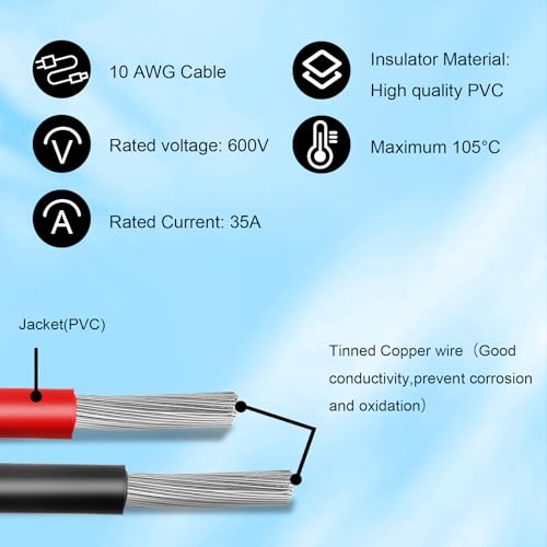 MOOKEERF 10FT Solar Panel to XT60i Adapter Connector - 10AWG Extension Cable for Portable Power Station and Solar Generator - size: 10FT
