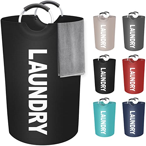 StorageRight 115L Large Laundry Basket, Laundry Hamper, Dirty Clothes Hamper for Laundry, Collapsible, Waterproof Laundry Baskets with Foam Protected Aluminum Handles for Laundry, Dorm, Family (Black) - color: Black, size: 115L