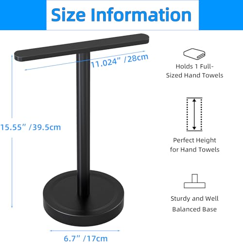 Heavy Duty Hand Towel Holder Stand, Stainless Steel Hand Towel Holder Rack for Bathroom Countertop, Weighted Base T-Shape Free Standing Towel Bar for Bathroom Kitchen Vanity Countertop, Matte Black - size: T-Shape