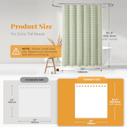 BTTN Extra Long Shower Curtain - 72x90 Inch Long Boho Tassel Linen Fabric Shower Curtain Set with 12 Plastic Hooks, Modern Farmhouse Elegant Heavy Duty Cloth Shower Curtains for Bathroom - Sage Green - color: A - Sage Green, size: 72"W x 90"L (Pack of 1)