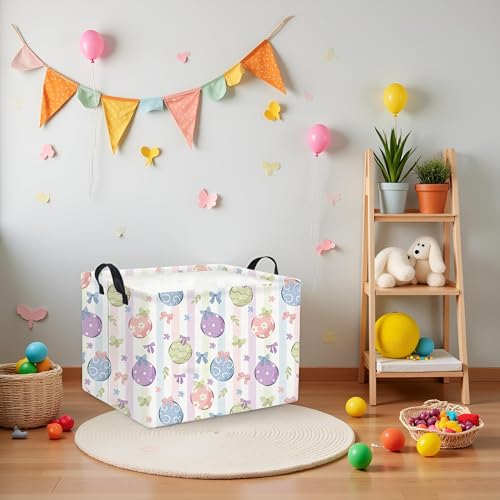 Rectangular Easter Basket Fabric Storage Bin Boxes Collapsible Baby Girl Basket for Clothes Books Shelves Basket(Bowknot Egg) - color: Bowknot Egg