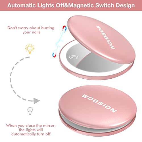 wobsion 10X Magnifying Tabletop Mirror, Touch Dimmable, 3 Color Temperature Adjustment, Auto Light Off, Rechargeable, Compact 4 inch x 0.8 inch - color: 4inch Rechargeable Rose Gold