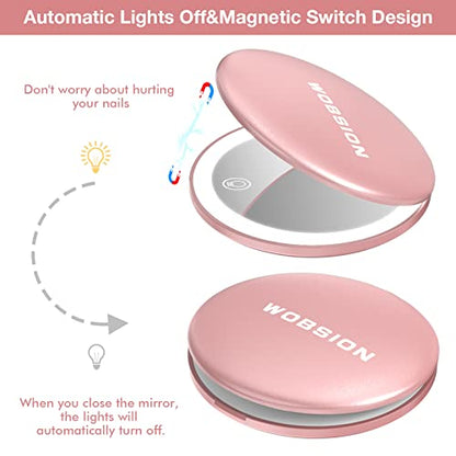 wobsion 10X Magnifying Tabletop Mirror, Touch Dimmable, 3 Color Temperature Adjustment, Auto Light Off, Rechargeable, Compact 4 inch x 0.8 inch - color: 4inch Rechargeable Rose Gold