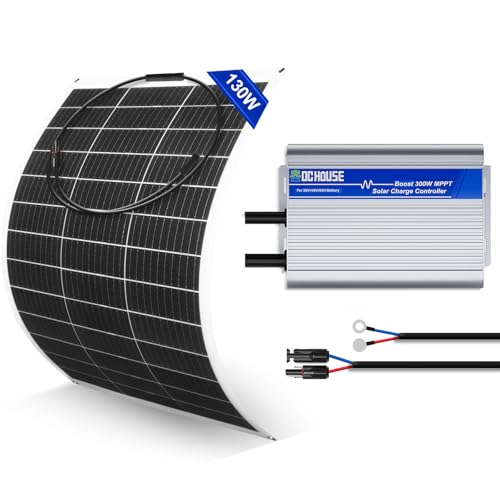 DC HOUSE 12V Solar Panel Kit:130W Flexible Solar Panel + 300W MPPT Boost Charge Controller, 520Wh/Day Generation for 36V/48V/60V Golf Carts,Charge While Driving, Extend Battery Life