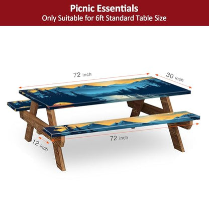 Picnic Table Cover with Bench Covers 6FT 3PCS, Camping Essentials Waterproof Windproof Tablecloth with Drawstring Bag, Fitted Rectangle Tables and Seats, 72", Lakeside Ember - color: Lakeside Ember, size: 72"