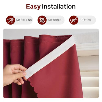 Self Adhesive Curtains - No Drilling, No Rod, Easy to Install Blackout Curtains for Window Blinds,Bedroom(Burgundy 35 * 59in-1P) - color: Burgundy, size: 35"W x 59"L (Pack of 1)