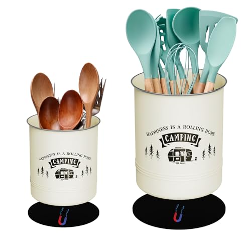 RVGUARD Magnetic RV Utensil Holder 2 Packs, Portable Metal Cutlery Organizer, RV Kitchen Accessories for Camper and RV with Adhesive Magnet-Black - color: black