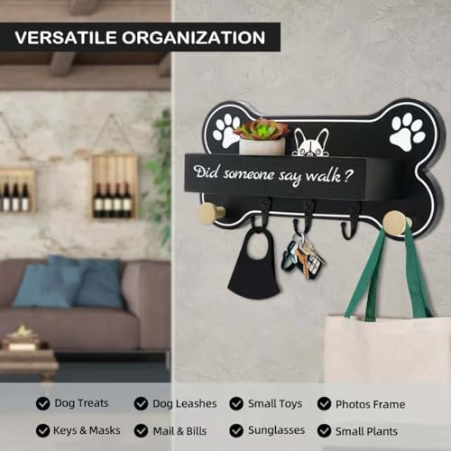 Dog Leash Holder forwall,Coat RackHooks, Mount Storage Organizer - color: Black