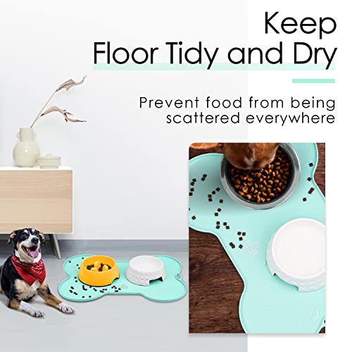 Super Design Dog Food Mat Dog Bowl Mat for Food and Water Silicone Non Spill Cat Feeding Mat Puppy Placemat Waterproof - 20.5" x 14.5", Light Green - color: Light Green