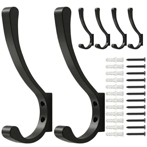 Coat Hanger Hooks Wall Mount - Backpack Hooks,Metal Wall Hooks For Hanging Heavy Duty,Screw In Hooks For Hanging Clothes,Black Coat Hooks For Wall,Purse Hanger For Wall,Wall Mounted Bag Hooks (6 Pack) - color: Black, size: 6 Pack