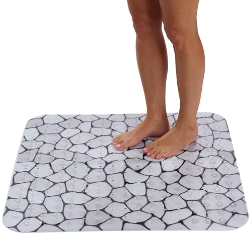 ENKOSI Extra Large Square Non Slip Shower Mat - 31 x 31-inch XL Bathroom Shower Mat - Square Shower Matts for Shower Stall Floors | Secure Suction Cups and Drain Holes (31x31 Pebble) - color: Pebble, size: 31" x 31" (Square)