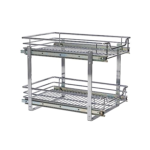 Household Essentials Chrome-Plated Steel Dual-Tier Slide-Out Organizer - size: 15" - Extended, style: Dual Slide