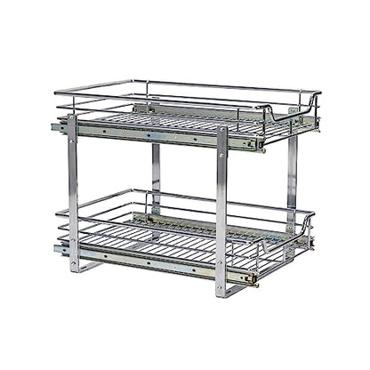 Household Essentials Chrome-Plated Steel Dual-Tier Slide-Out Organizer - size: 15" - Extended, style: Dual Slide
