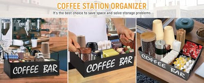 Coffee Station Organizer with Handles, Metal Coffee Bar Accessories Organizer for Countertop, Pod Holder Basket for Sugar Tea - Black Table Decor - style: Black -4 compartments