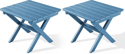 SERWALL Folding Outdoor Side Table Set of 2, Portable Adirondack Side Table, Navy - color: Navy, size: Foldable 2-pack