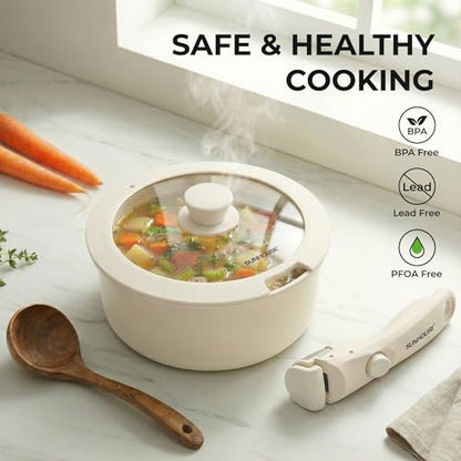 Sunhouse 5-Piece Ceramic Pots and Pans Set Non Stick, Nonstick Kitchen Cookware Sets, Non Toxic Pots and Pans Set Non Stick, PFAS PFOA & PTFE Free, Detachable Handle Pots and Pans, Camping RV Cookware