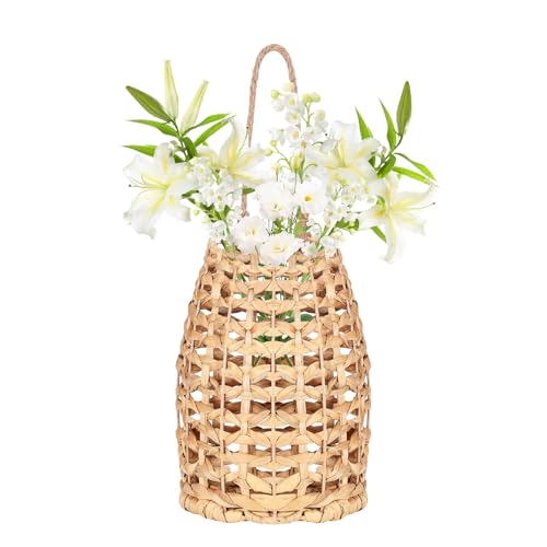 Water Hyacinth Woven Hanging Basket,Wall Hanging Flower Basket,Boho Coastal Woven Front Door Decorate,for Home,Pantry, Farmhouse Decorative Organizer for Entryway Easter, Mother's Day flower basket - color: Color2