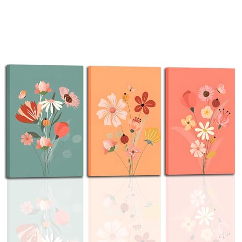 3Pcs Framed Flower Wall Art Abstract Floral Canvas Pictuers Botanical Painting Minimalist Plant Prints Boho Floral Poster Vintage Artwork for Living Room Bedroom Office Ready to Hang16x24In - color: Boho Floral Poster, size: 16x24 Inches