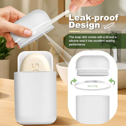 Travel Soap Case soap Holder,Leak Proof Soap Holder with Silicone Sealed lid,Keep Dry with Drainage Tray,Soap Dish for Travel, Gym, Bathroom, Outdoor, Camping, School(White) - color: White