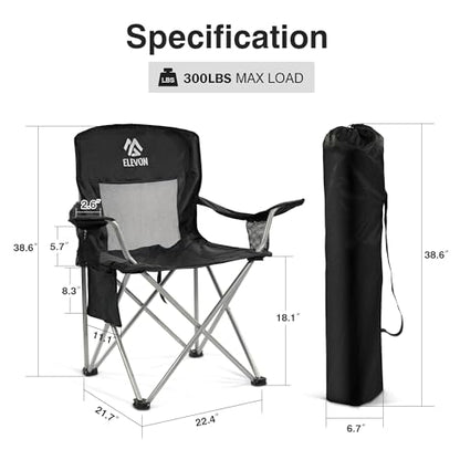 Elevon Camping Chair, Portable Folding Outdoor Chair with Arms, Cup Holder and Carry Bag - color: Midnight-4 Pack