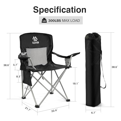 Elevon Camping Chair, Portable Folding Outdoor Chair with Arms, Cup Holder and Carry Bag - color: Midnight-2 Pack