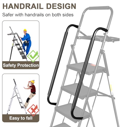 Valeo 5 Step Ladder with Handrails,500 Lbs Capacity,Folding Step Stool Ladder with Tool Platform,Wide Anti-Slip Pedal,Step Ladder 5 Step Folding,Multi-use for Home,Kitchen,Office,Black - style: 5 Step Ladder with Handrails