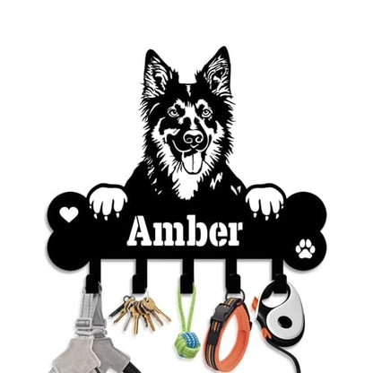 NIWAHO Dog Leash Holder Wall Mount Personalized Name - Custom Bohemian Shepherd Metal Sign with Bone Key Hooks, Pet Leash and Key Organizer for Entryway - color: Bohemian Shepherd